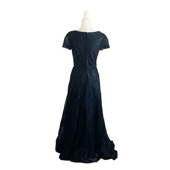 La Femme Sequin Floral Gown 6 Blue NEW - Picture 5 of 10